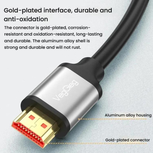 Câble HDMI 2.0 HD VegGieg V-H301 pour décodeur TV 4K 60 Hz, câble de projection vidéo pour écran d'ordinateur, longueur : 20 m SV3307771-09